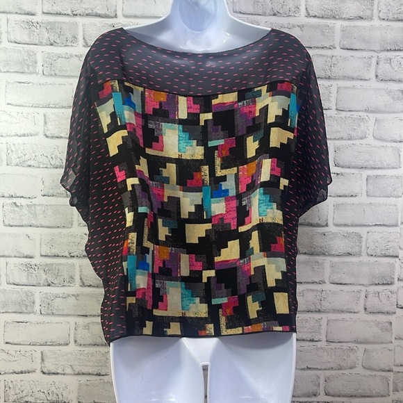 Rachel Rachel Roy Multicolored Abstract Semi Sheer Blouse Small - Picture 3 of 8